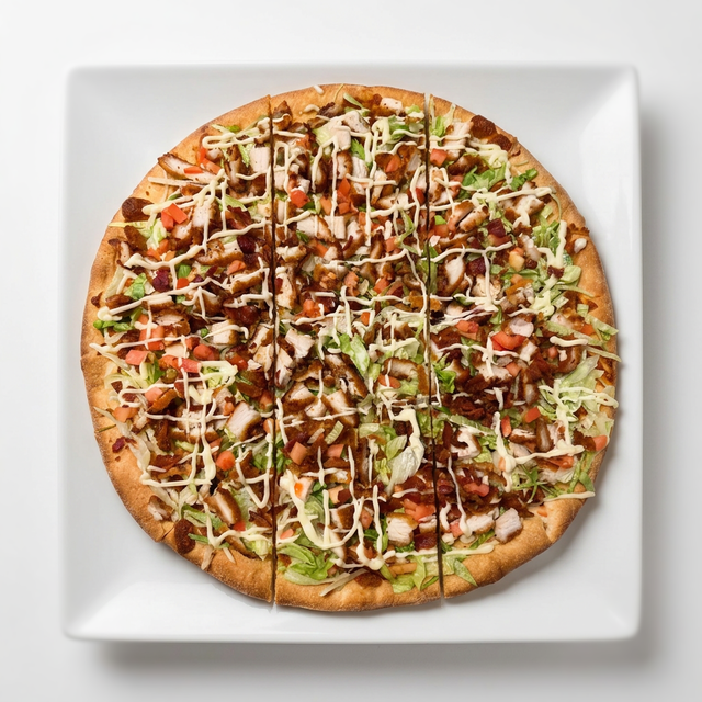 Chicken Bacon Lettuce Tomato Mayo Pizza.